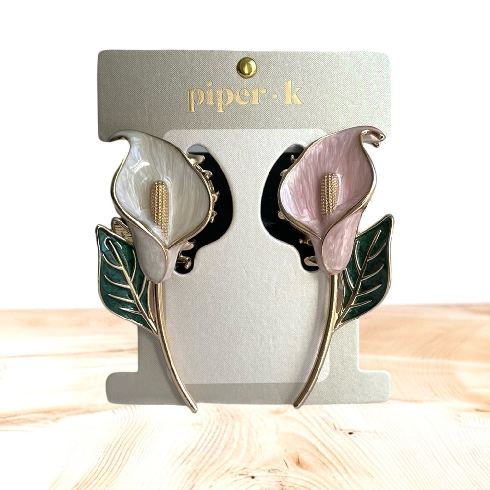 Piper k Pink and White Floral Tulip Hair Clips